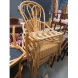 Four bent cane and wicker chairs