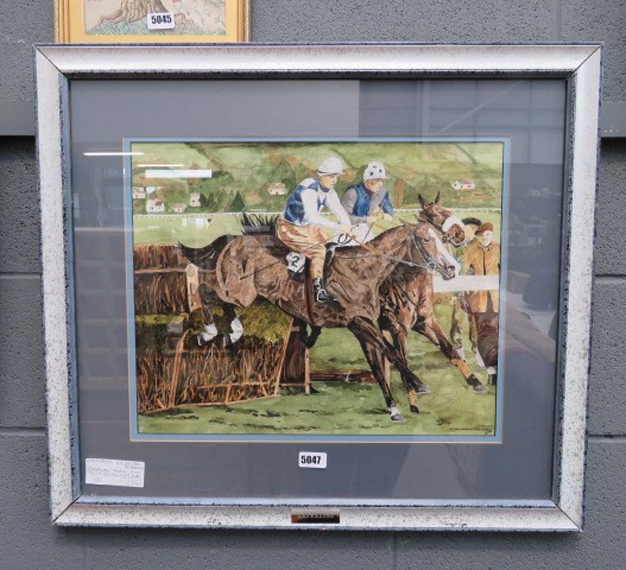 Watercolour of a horse race, entitles ''Bandalore''