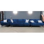 Blue velvet 3 seater sofa plus a matching 2 seater and a single armchair