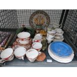 Cage with loose cutlery plus qty of Royal standard floral pattern china, hunting pattern china