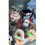 Water jug, ginger jar, plus pewter and other mugs and Hornsea vases