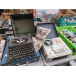 Vintage imperial typewriter plus a picnic set a real tape recorder