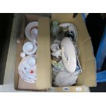 2 boxes containing floral patterned crockery and glassware