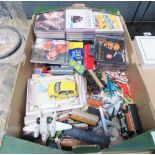 (7) Box with die cast toys and CD's