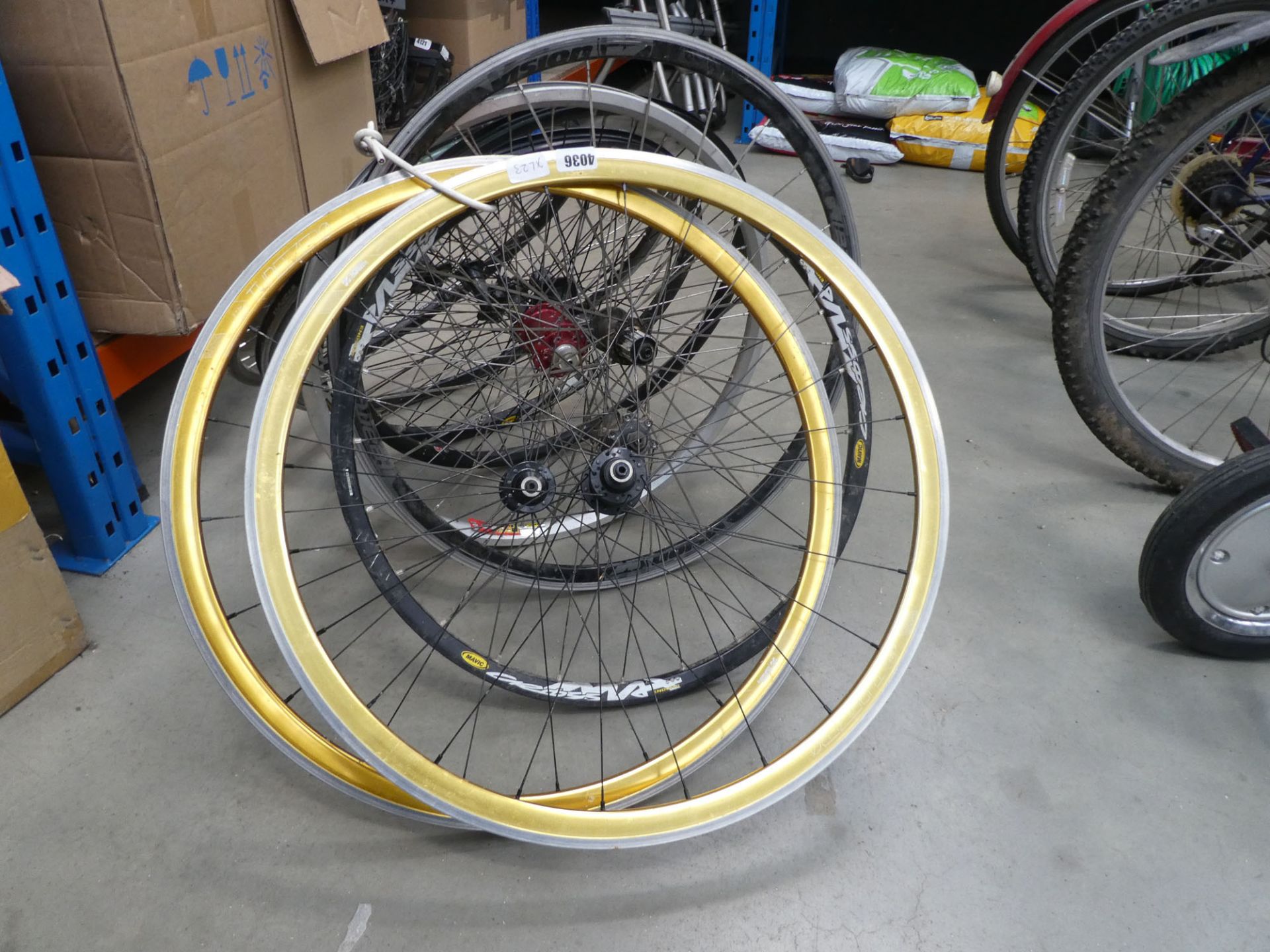 Nine bicycle wheels