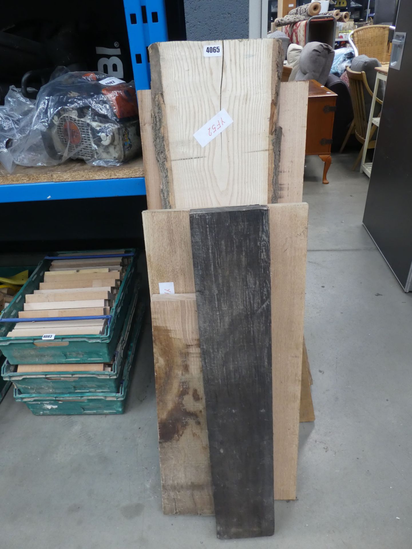 Selection of timber boards to include pine and oak