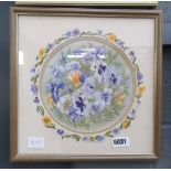 Circular Jose Berrow watercolour depicting flowers