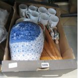 2 boxes of large glass vase, coffee cups, figures, glassware and general household goods