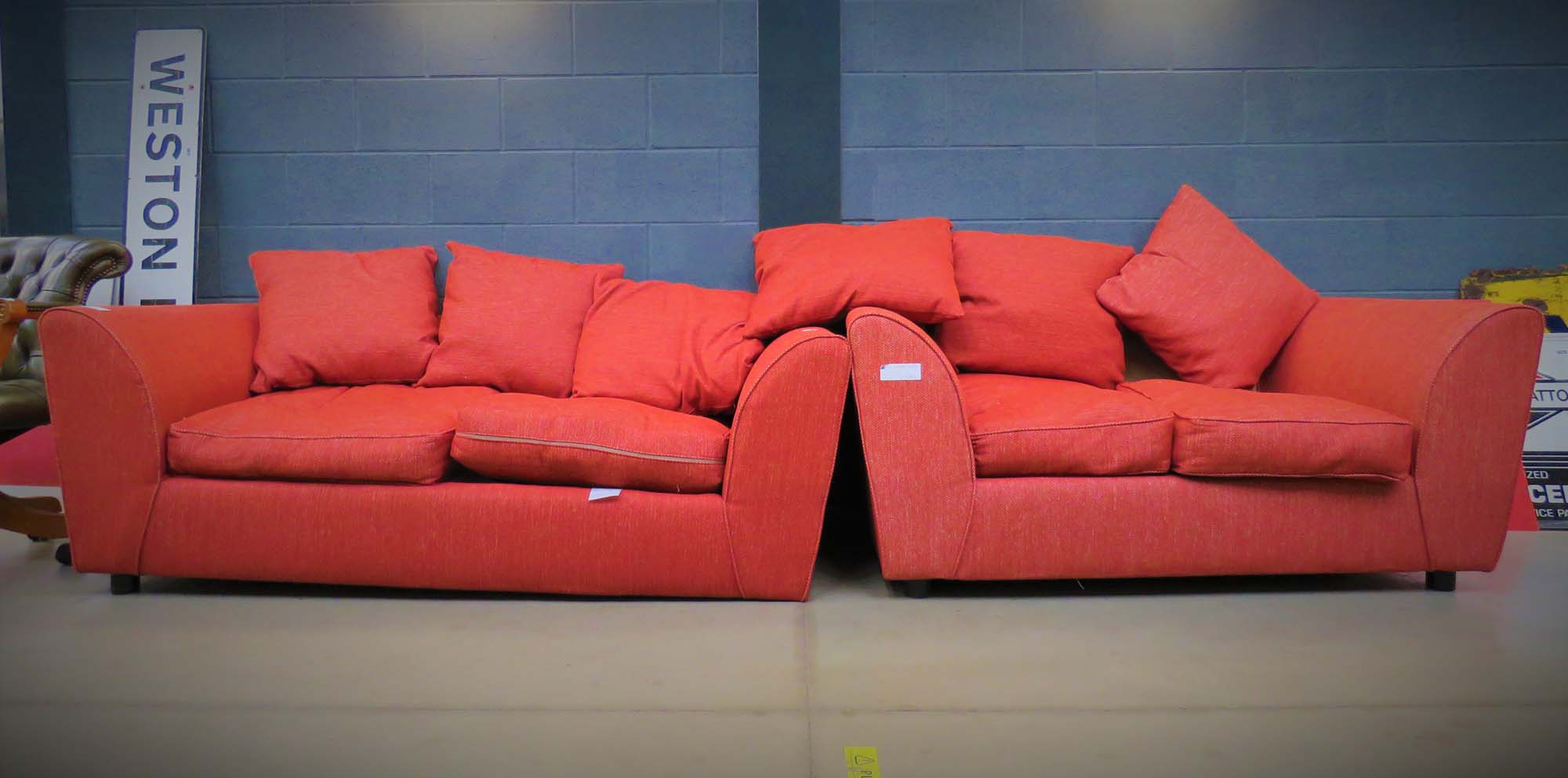 Red fabric 3 seater sofa plus a matching 2 seater