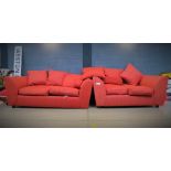 Red fabric 3 seater sofa plus a matching 2 seater