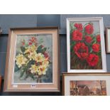 2 oils on board and canvas of red and yellow flowers