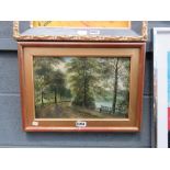 5054 Oil on board, lane with tree and river