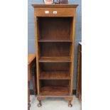 Narrow oak open fronted bookcase