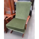 Oak armchair in green fabric