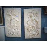 Pair of plaster plaques of the huntress and fisher lady