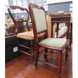 5140 - Childs' green upholstered chair plus a Victorian balloon back chair