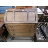 Oak bureau with 3 drawers under