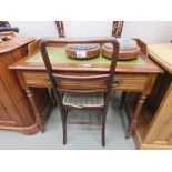 Edwardian walnut single drawer desk with ladder back chair