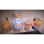 3 Spitting Image character jugs plus a model of The queen mother