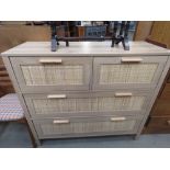 Oak finished chest of drawers with wicker panels
