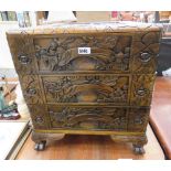 Carved Chinese 3 drawer bedside cabinet