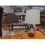 Glass table lamp with a mirrored lamp with chocolate brown shade