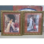 Pair of Pre-Raphaelite prints of maidens and knights 104cm by 88cm