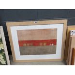 Pair of prints in beige and red depicting pots