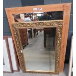 2 rectangular mirrors in natural pine and gilt frames