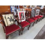 10 walnut Queen Anne style dining chairs with drop in seats to include 5 carvers