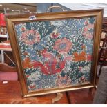 Painted fire screen with floral fabric insert
