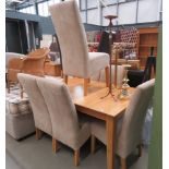Oak dining table plus 6 suede effect chairs