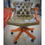 Green leather effect swivel office chair