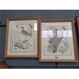 2 framed and glazed bird and woodland creature prints