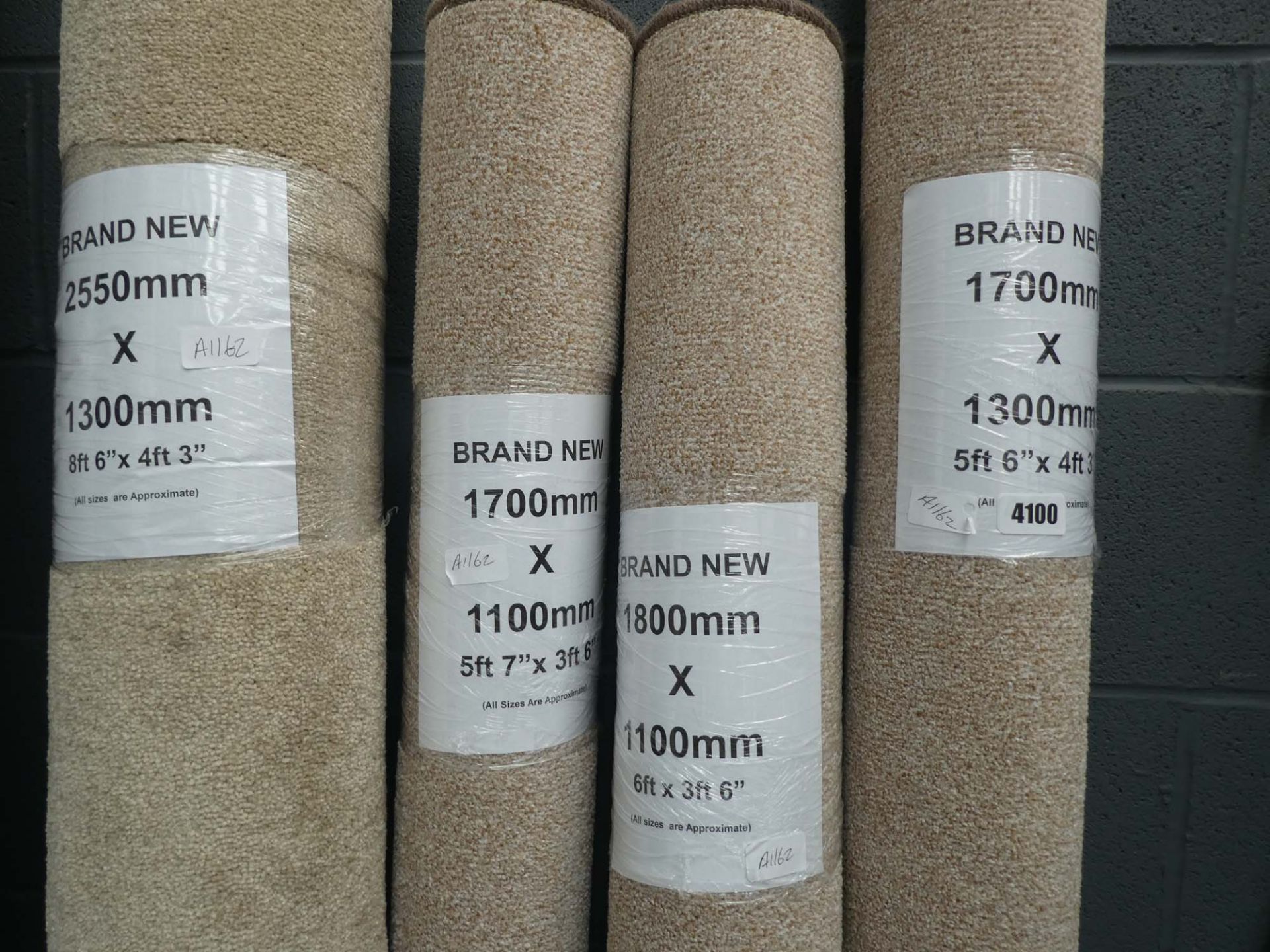 4101 4 beige rolls of carpet mats in various sizes - Image 2 of 2