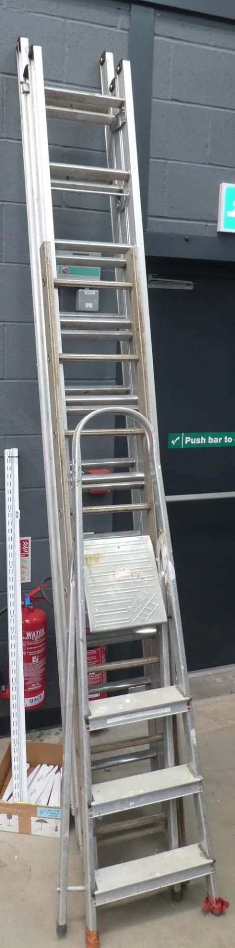 Aluminium triple ladder, single section ladder, and a three tread step ladder