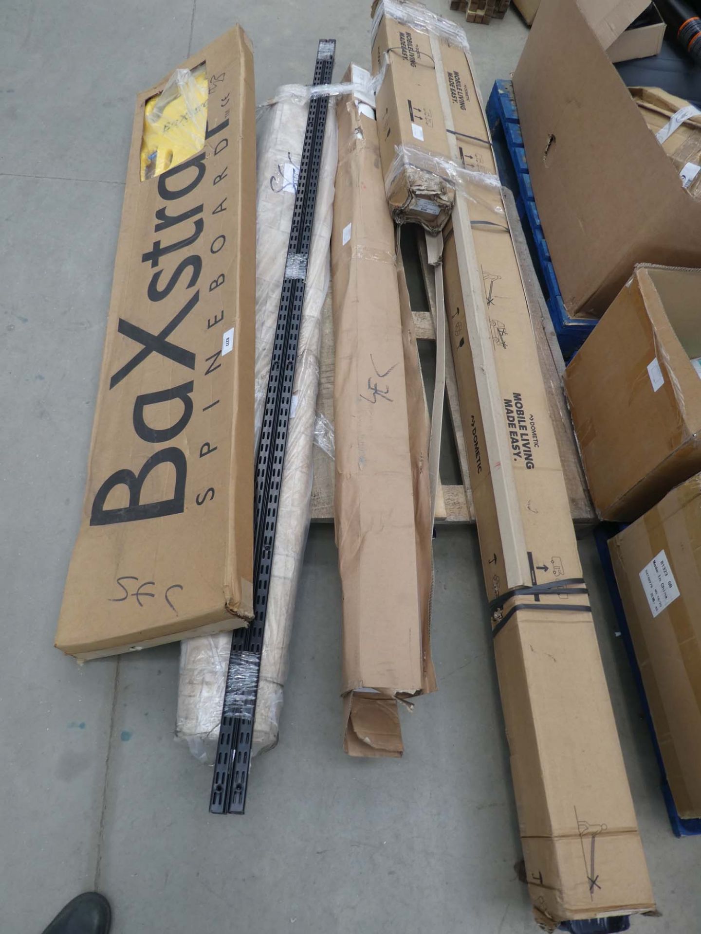 Pallet of various items inc. spinal board, vinyl, shelf uprights, flue pipe and other items - Image 2 of 2