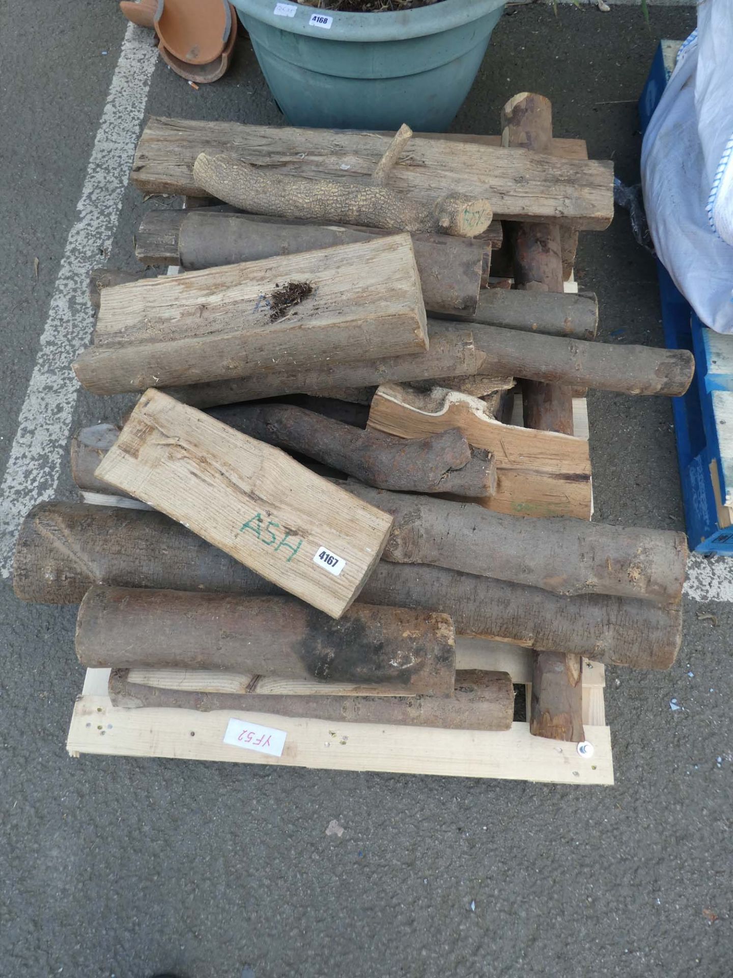 Pallet of assorted wooden offcuts inc. Ash, box, and other woods