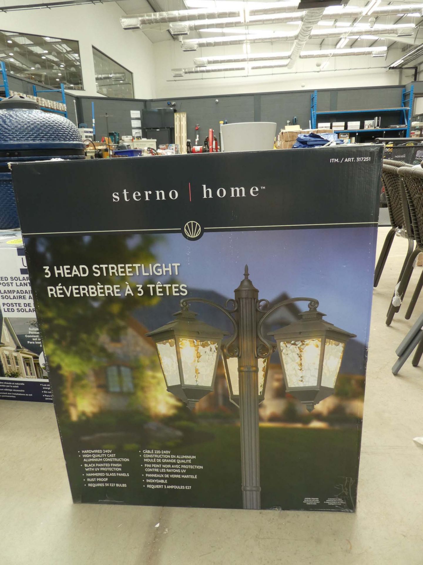 Large boxed Sterno Home 3 headed streetlight