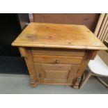 Pine cabinet with hinged top, cupboard and drawer under