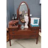 5096 Edwardian dressing table with inlaid decoration and oval mirror to back