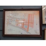 Framed and glazed map of St Cuthberts in Bedford, dated 1881