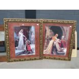 5022 2 framed and glazed prints depicting female with mediaeval knights