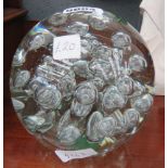 Large clear bobble decorated glass paper weight