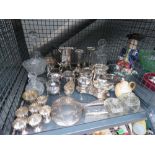 Cage containing large quantity of silver plated and silver to incl. vases, various dishes, jugs,