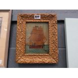 Small oil on canvas of sailing ship in gilt frame