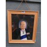 Framed and glazed oil of Winston Churchill in regalia