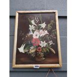 Framed oil on board by A. Fraser: vase of flowers