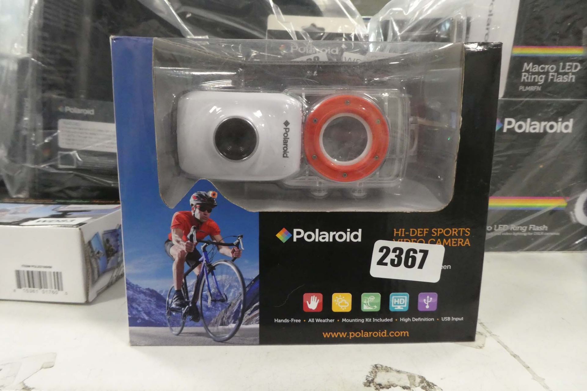 Boxed Polaroid XS7 action camera with mount