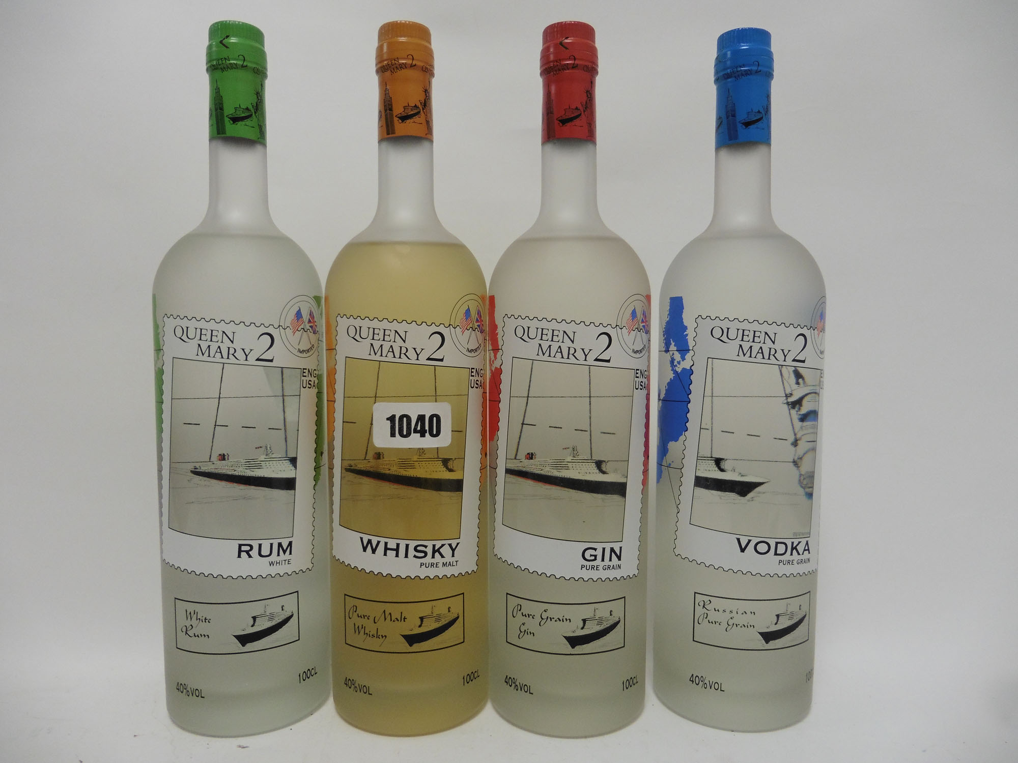 A set of 4 bottles, Cunard's Queen Mary 2 Pure Malt Whisky, White Rum,